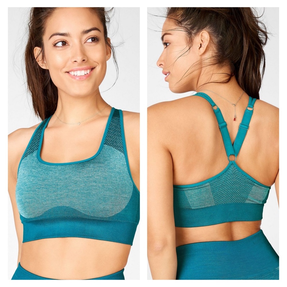 Fabletics Womens Size S Dot Seamless Sports Bra Square Neck Heathered‎ Teal